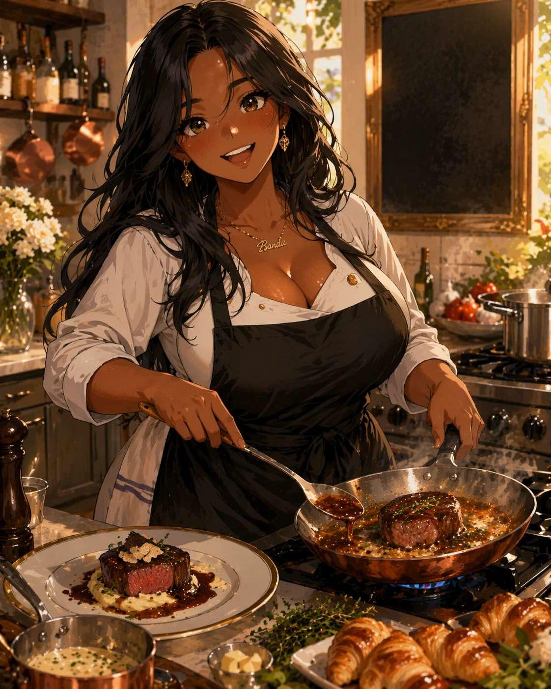 Illustrated portrait of Banda in her kitchen