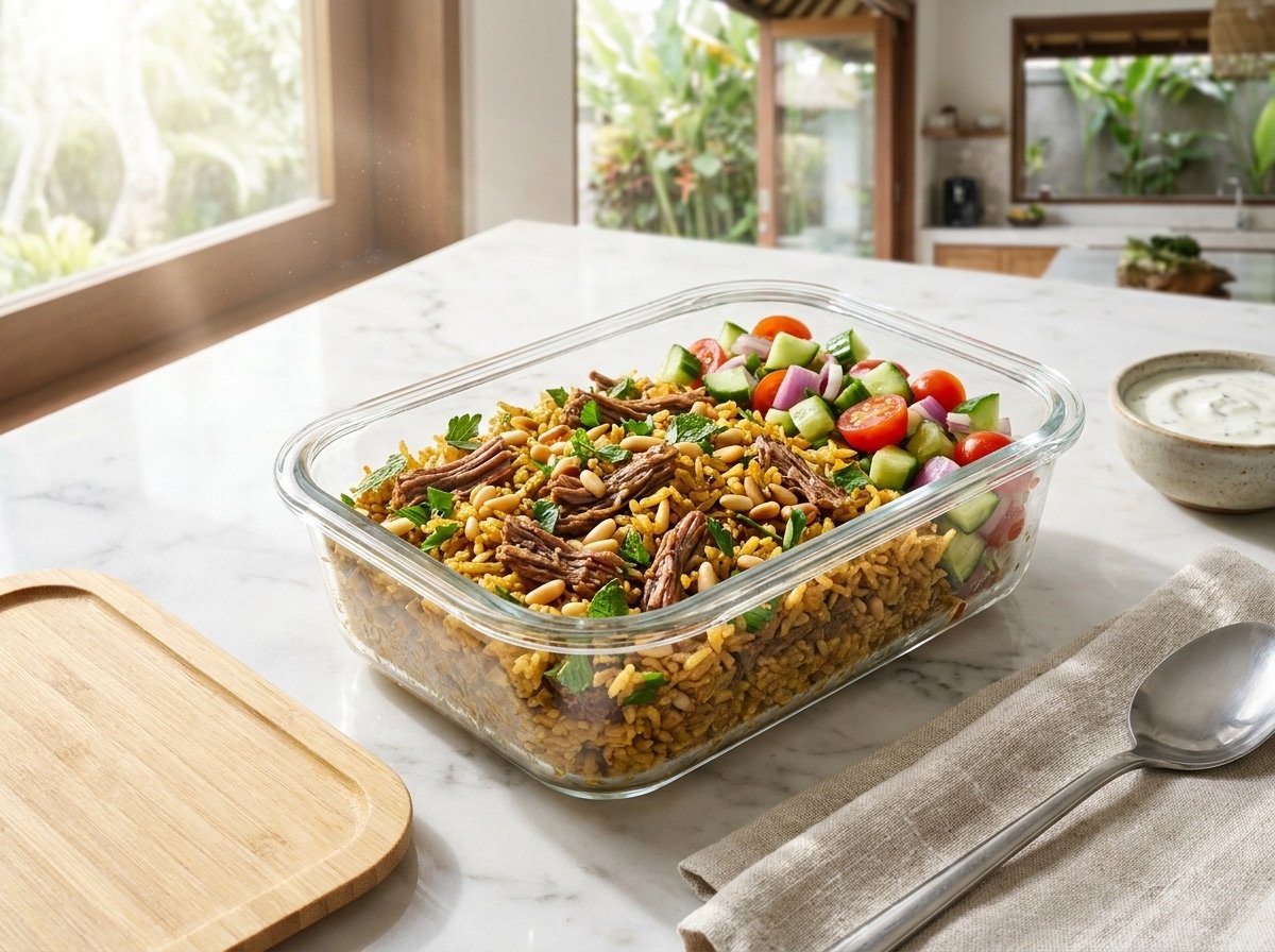 Stuffed rice with slow-cooked beef